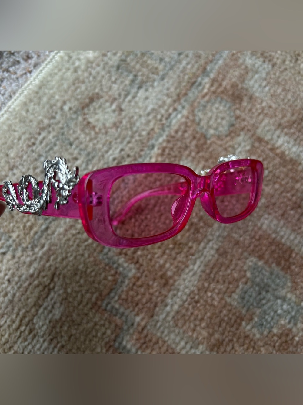 pink dragon sunglasses with silver accents festival rave summer y2k cyberpunk